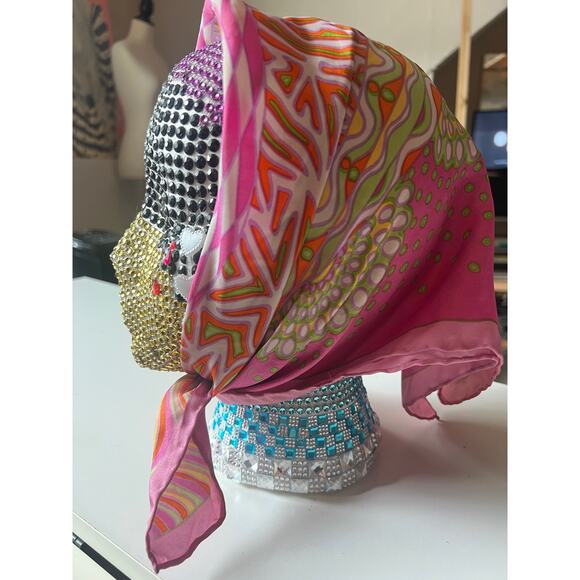 Vintage Silk Scarf, Nordstrom, Pink, Print Geometric Retro, Psychedelic - Picture 4 of 7